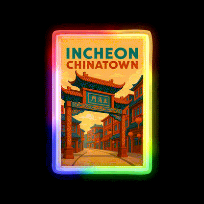 Traditional Gate Of Incheon Chinatown Korea Asian Cultural Led Neon Sign Rgb Color - LED neon sign close-up detail