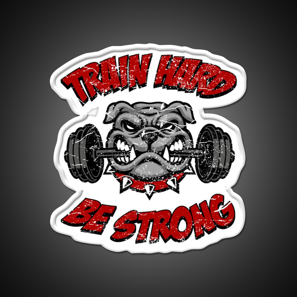 Train Hard Be Strong Fitness Bulldog Weightlifter Gym Fitness Led Neon Sign Rgb Color