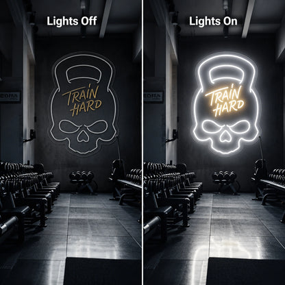 Train Hard Gym Neon Sign LED Neon Sign day and night comparison