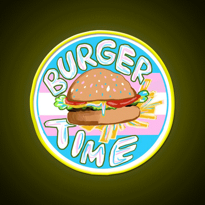 Trans Pride Burger Time Fast Food Led Neon Sign For Burger Place Rgb Color - Custom LED neon sign front view