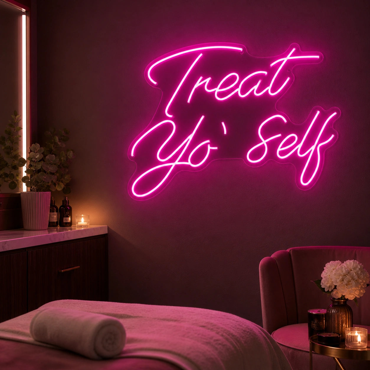 Treat So Self LED Neon Sign real lifestyle scene
