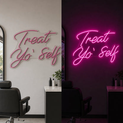 Treat So Self LED Neon Sign day and night comparison