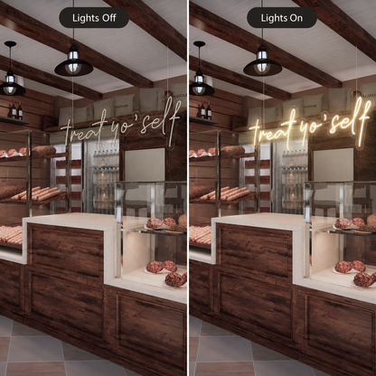 Treat Yo'self LED Neon Sign - 06 Day Night Comparison