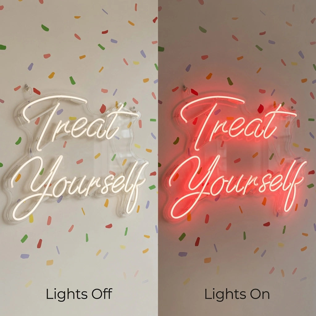 Treat Yourself LED Neon Sign Wall Decor - 06 Day Night Comparison
