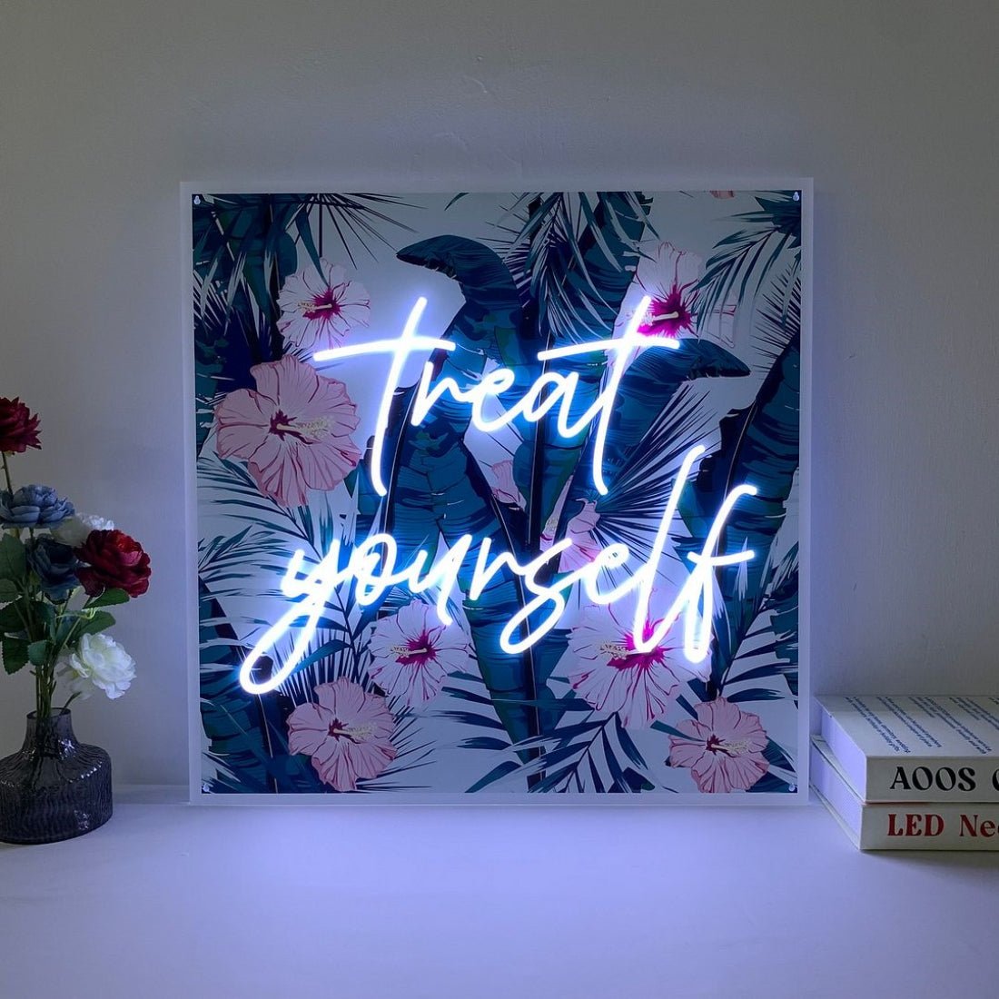 Treat Yourself Neon Sign Mounted On Screen Printed Backplane Led Business Sign - Shineneon