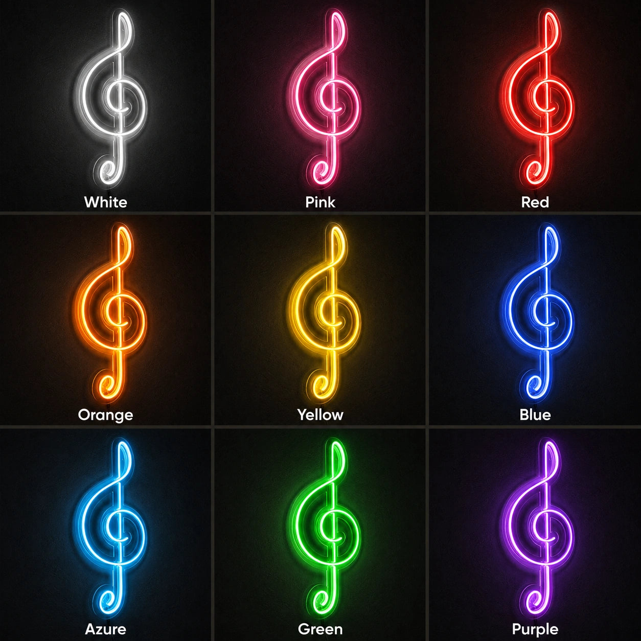 Treble Clef LED Neon Sign day and night comparison