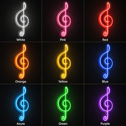 Treble Clef LED Neon Sign day and night comparison