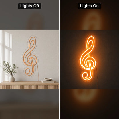 Treble Clef LED Neon Sign Garage Man Cave Neon Sign day and night comparison