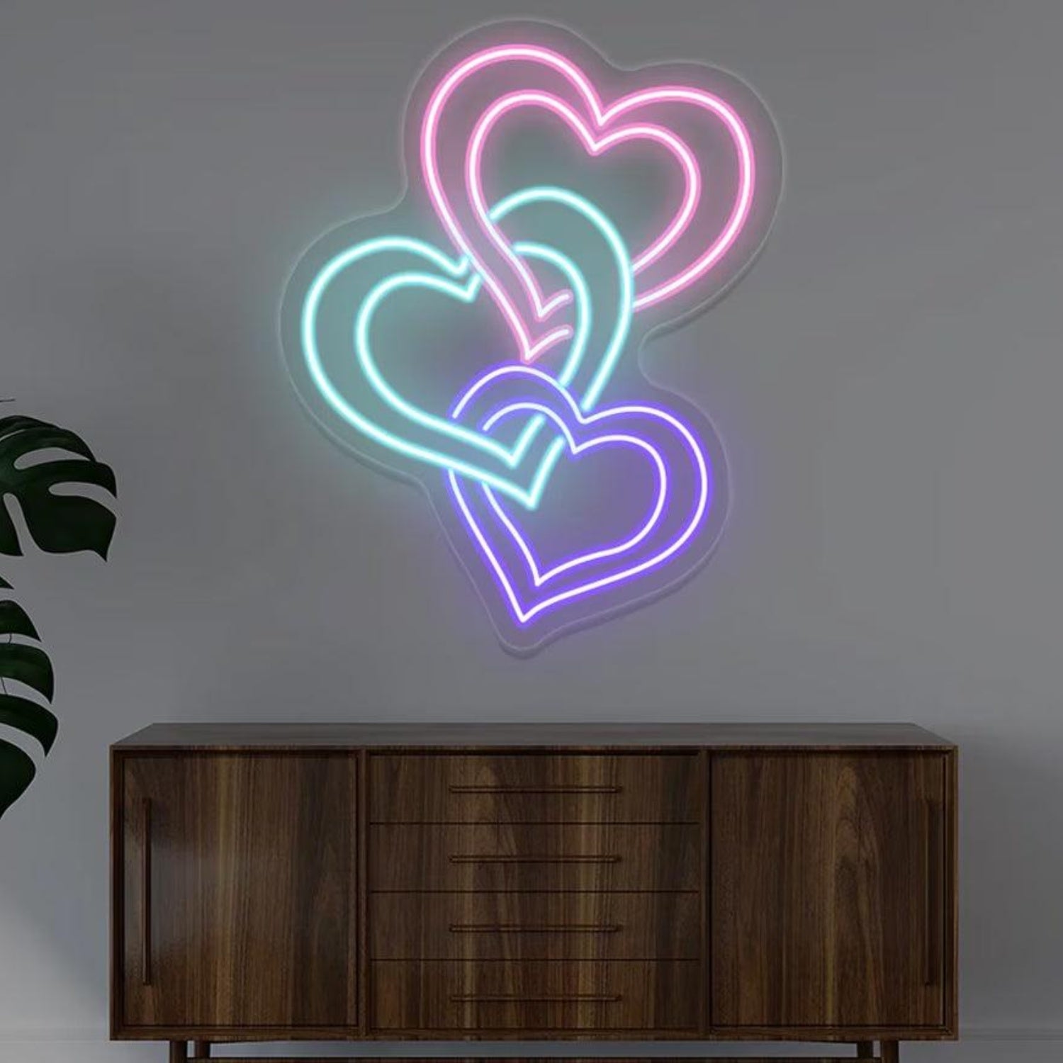 Tri-Color Interlocking Hearts Led Neon Sign For Valentine Indoor Decor | Shineneon