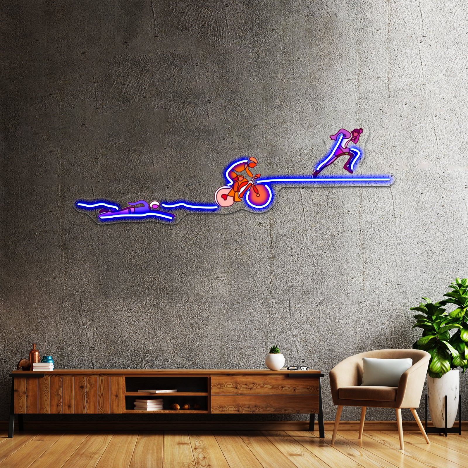 Triathalon Line Art Purpleorangepink Wall Artwork Neon Signs | Shineneon
