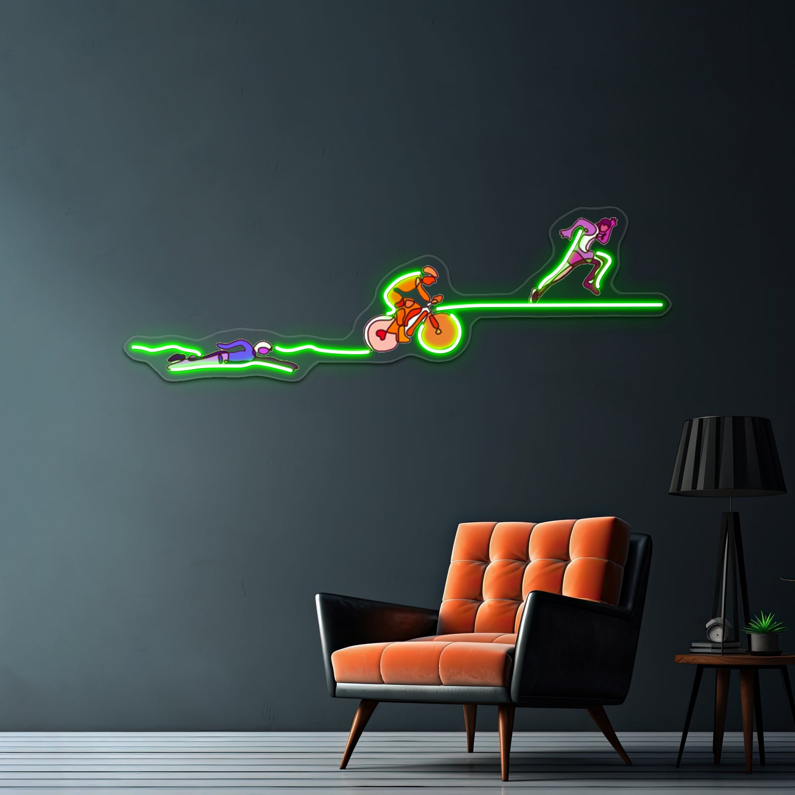 Triathalon Line Art Purpleorangepink Wall Artwork Neon Signs | Shineneon