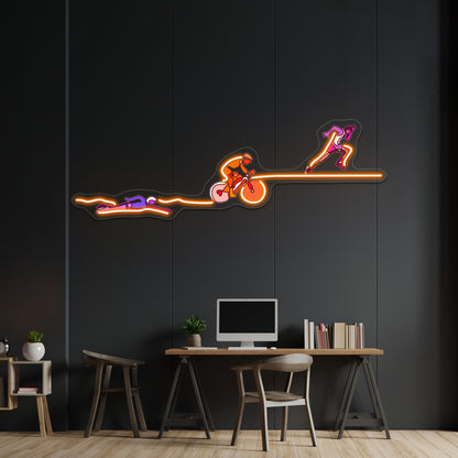 Triathalon Line Art Purpleorangepink Wall Artwork Neon Signs | Shineneon