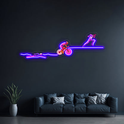 Triathalon Line Art Purpleorangepink Wall Artwork Neon Signs | Shineneon