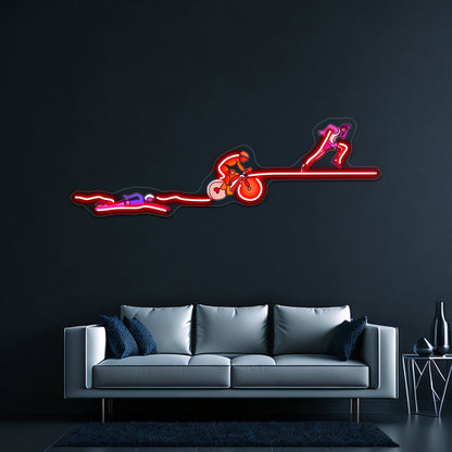 Triathalon Line Art Purpleorangepink Wall Artwork Neon Signs | Shineneon