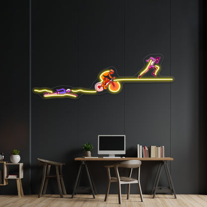 Triathalon Line Art Purpleorangepink Wall Artwork Neon Signs | Shineneon