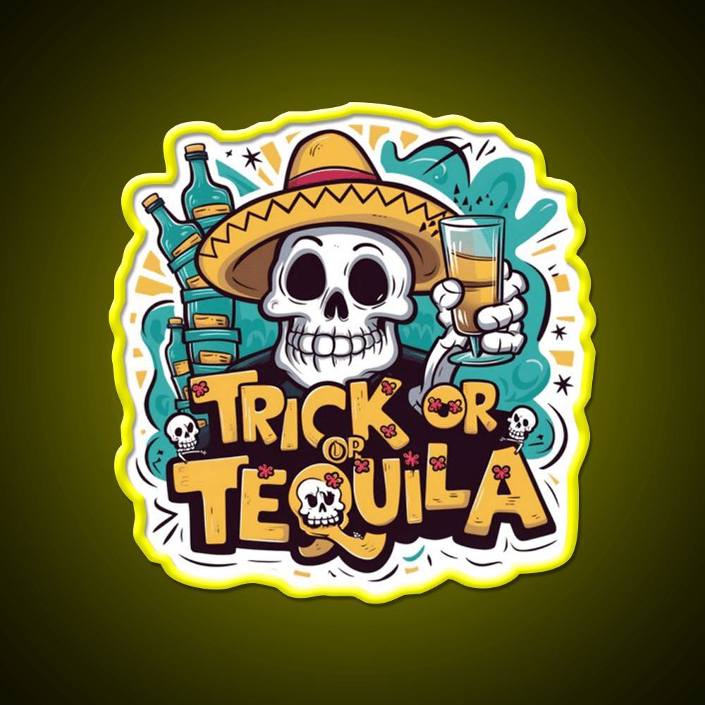 Trick Or Tequila Party Drink Tequila Led Neon Sign Bar Wall Light Rgb Color - Shineneon