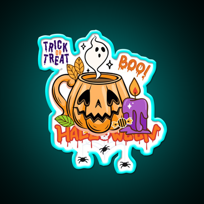 Trick Or Treat Pumpkin Coffee Mug Cafe Led Neon Sign Espresso Bar Art Rgb Color