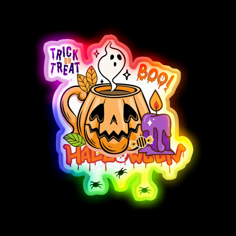 Trick Or Treat Pumpkin Coffee Mug Cafe Led Neon Sign Espresso Bar Art Rgb Color