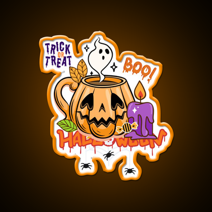 Trick Or Treat Pumpkin Coffee Mug Cafe Led Neon Sign Espresso Bar Art Rgb Color
