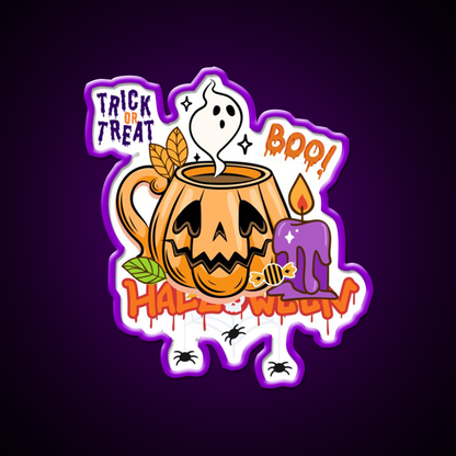 Trick Or Treat Pumpkin Coffee Mug Cafe Led Neon Sign Espresso Bar Art Rgb Color