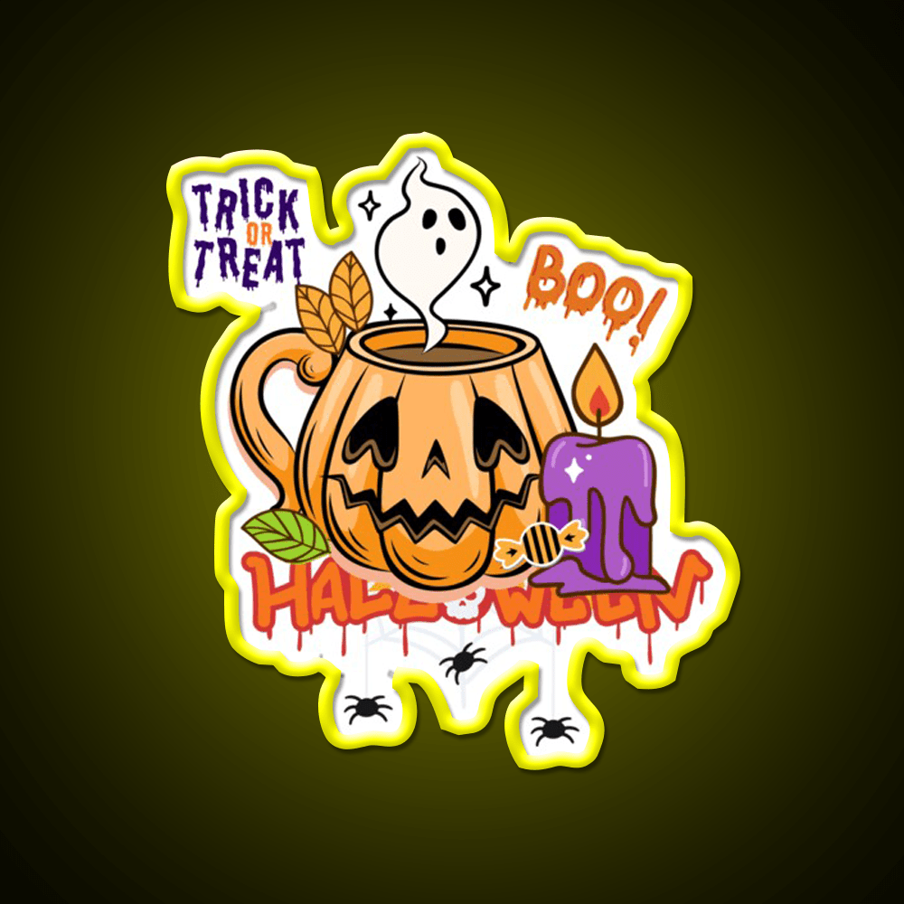 Trick Or Treat Pumpkin Coffee Mug Cafe Led Neon Sign Espresso Bar Art Rgb Color - Shineneon