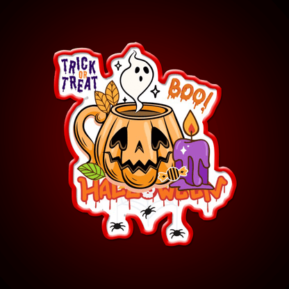 Trick Or Treat Pumpkin Coffee Mug Cafe Led Neon Sign Espresso Bar Art Rgb Color - Shineneon