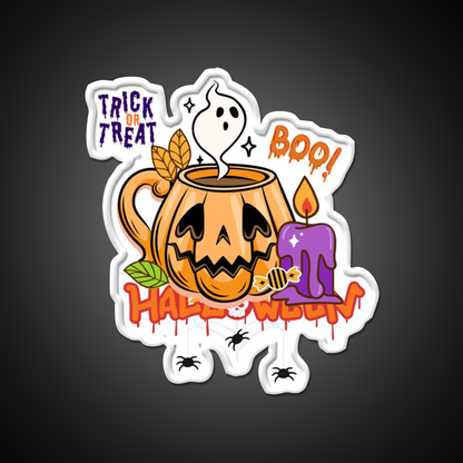 Trick Or Treat Pumpkin Coffee Mug Cafe Led Neon Sign Espresso Bar Art Rgb Color