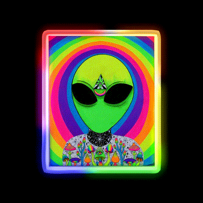 Trippy Colorful Alien Hemp Inspired Green Leaf Led Neon Sign Rgb Color - LED neon sign close-up detail
