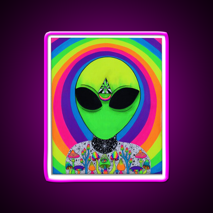 Trippy Colorful Alien Hemp Inspired Green Leaf Led Neon Sign Rgb Color - Neon sign mounted on wall in room