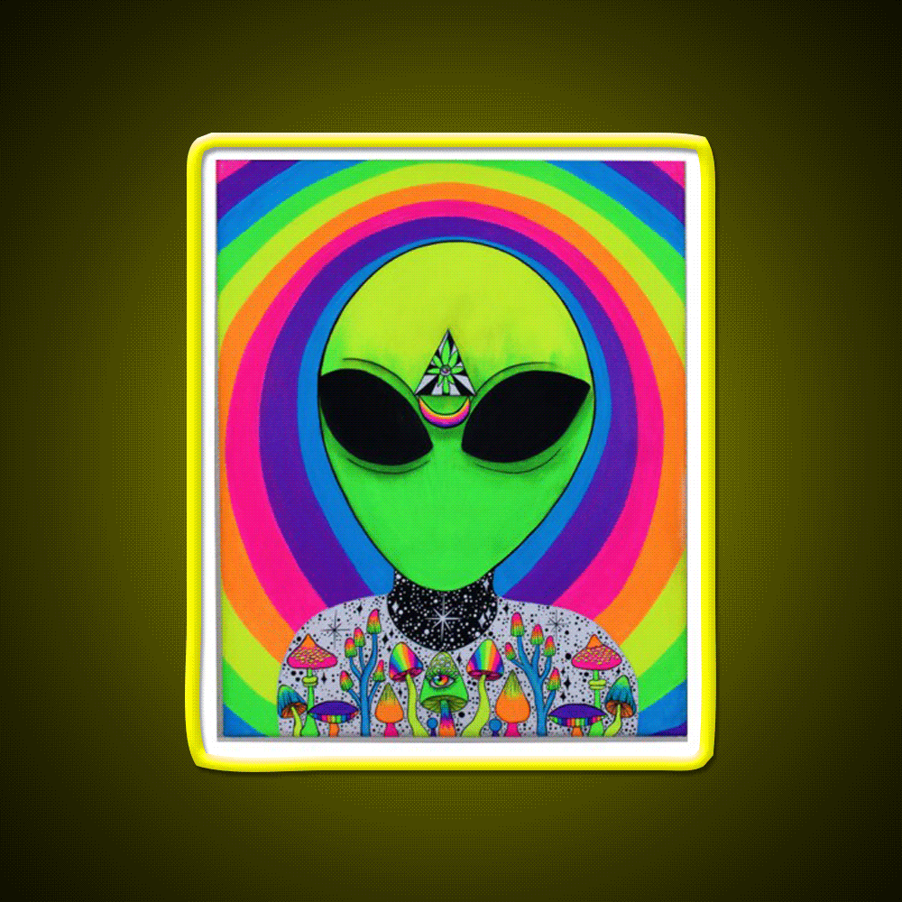 Trippy Colorful Alien Hemp Inspired Green Leaf Led Neon Sign Rgb Color - Custom LED neon sign front view