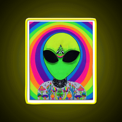 Trippy Colorful Alien Hemp Inspired Green Leaf Led Neon Sign Rgb Color - Custom LED neon sign front view
