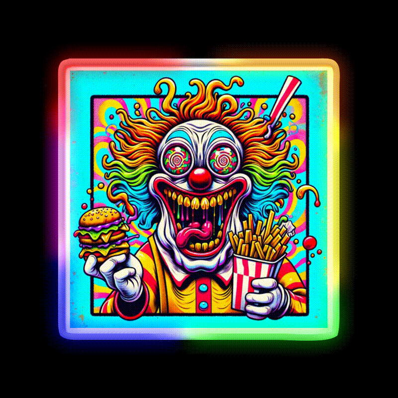 Trippy Insane Fast Food Clown Fast Food Led Neon Sign For Burger Place Rgb Color - LED neon sign close-up detail