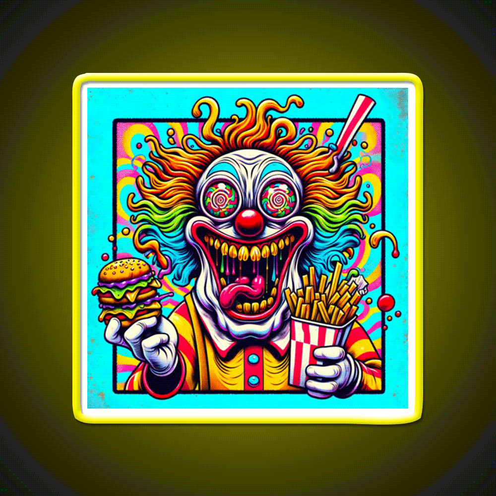 Trippy Insane Fast Food Clown Fast Food Led Neon Sign For Burger Place Rgb Color - Custom LED neon sign front view