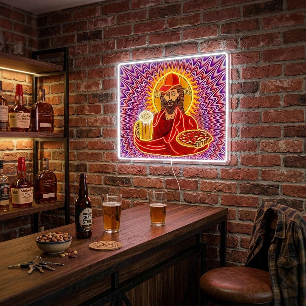 ShineNeon™ Trippy Jesus Beer And Pizza Party Neon Sign USB Power#color_white