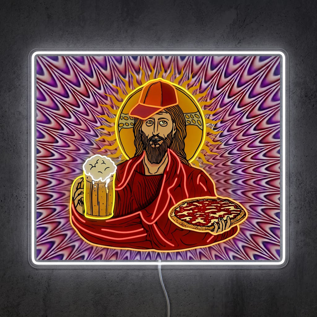 ShineNeon™ Trippy Jesus Beer And Pizza Party Neon Sign USB Power#color_white