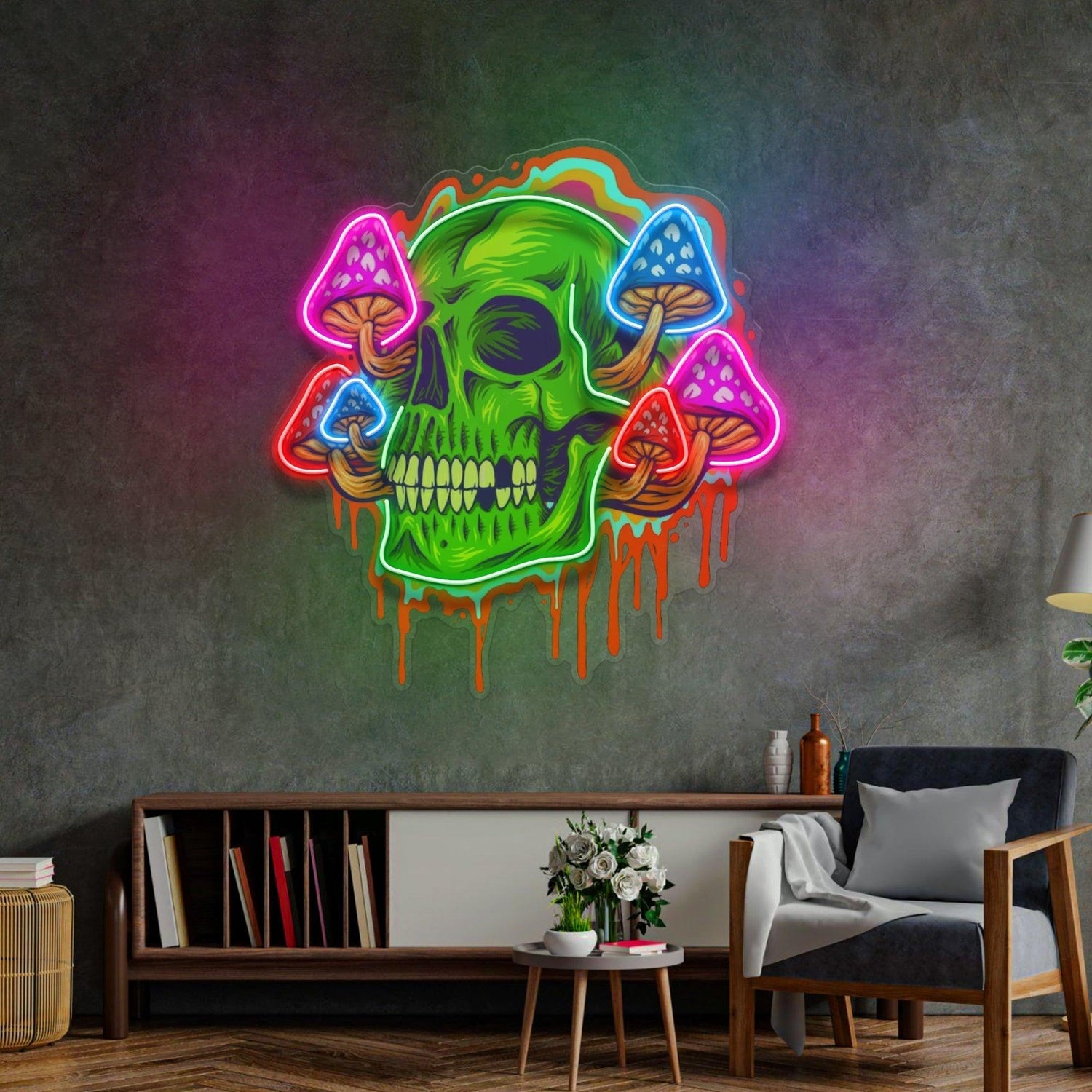 Trippy Skull With Colorful Mushrooms Uv Printed Led Neon Sign For Home Bar Decor | Shineneon