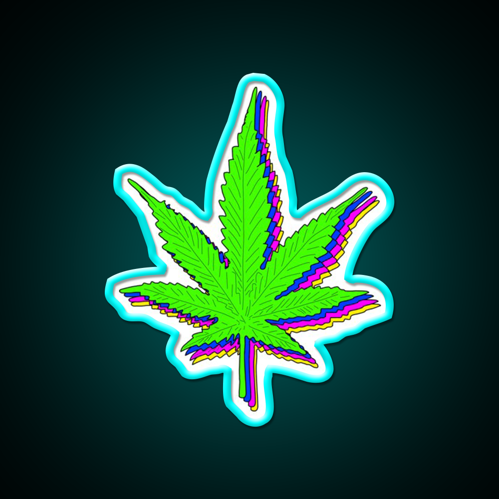 Trippy Weed Leaf Hemp Inspired Green Leaf Led Neon Sign Rgb Color - Size and dimension reference