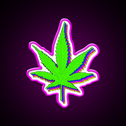 Trippy Weed Leaf Hemp Inspired Green Leaf Led Neon Sign Rgb Color - Neon sign mounted on wall in room