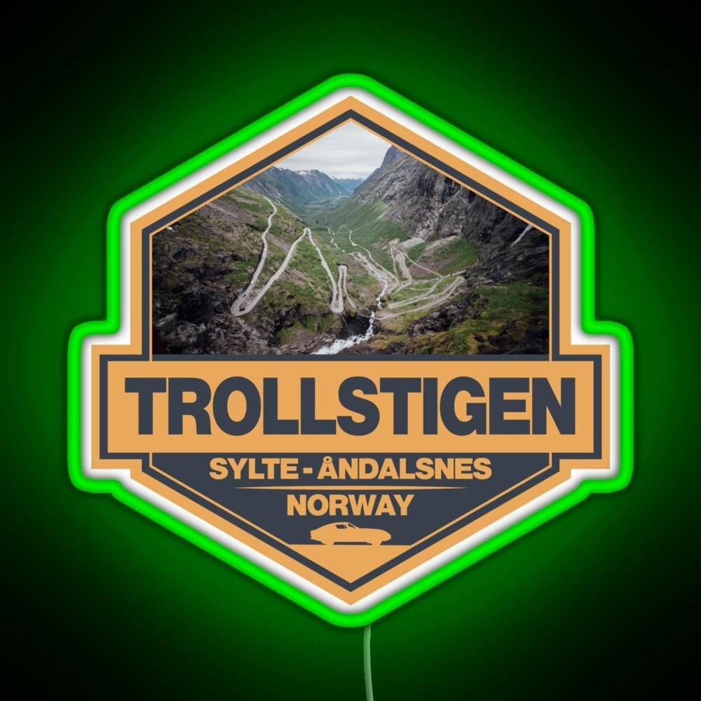 Trollstigen Norway Travel Art Badge Rgb Neon Sign - Shineneon