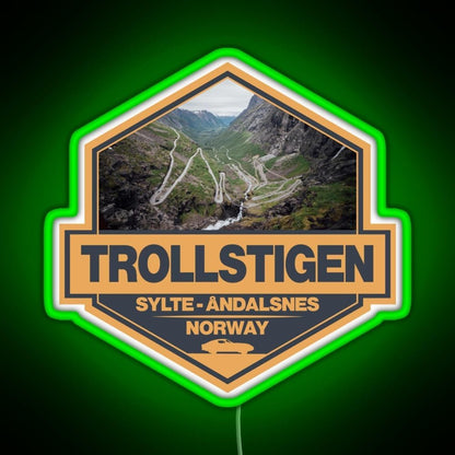 Trollstigen Norway Travel Art Badge Rgb Neon Sign - Shineneon