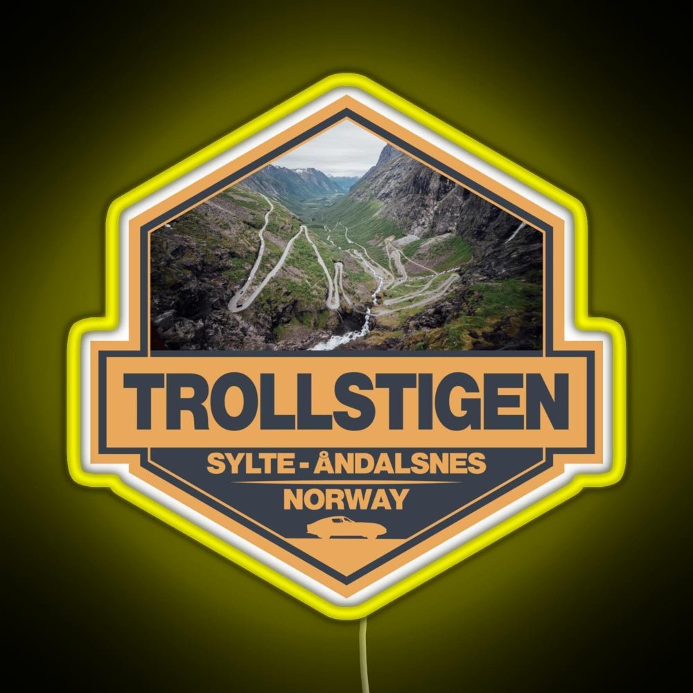 Trollstigen Norway Travel Art Badge Rgb Neon Sign - Shineneon