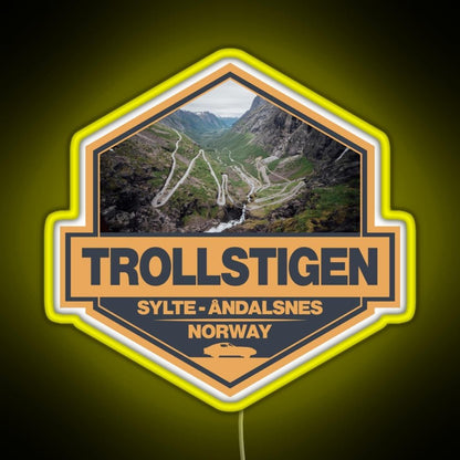 Trollstigen Norway Travel Art Badge Rgb Neon Sign - Shineneon