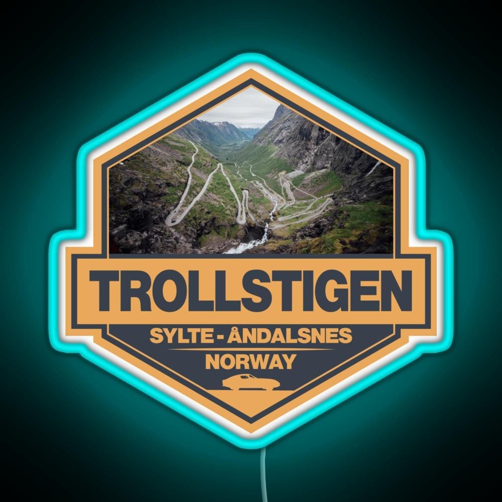 Trollstigen Norway Travel Art Badge Rgb Neon Sign - Shineneon
