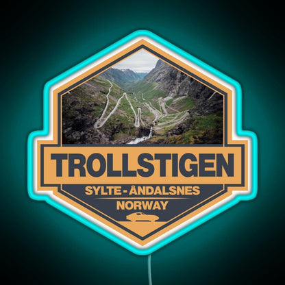 Trollstigen Norway Travel Art Badge Rgb Neon Sign - Shineneon