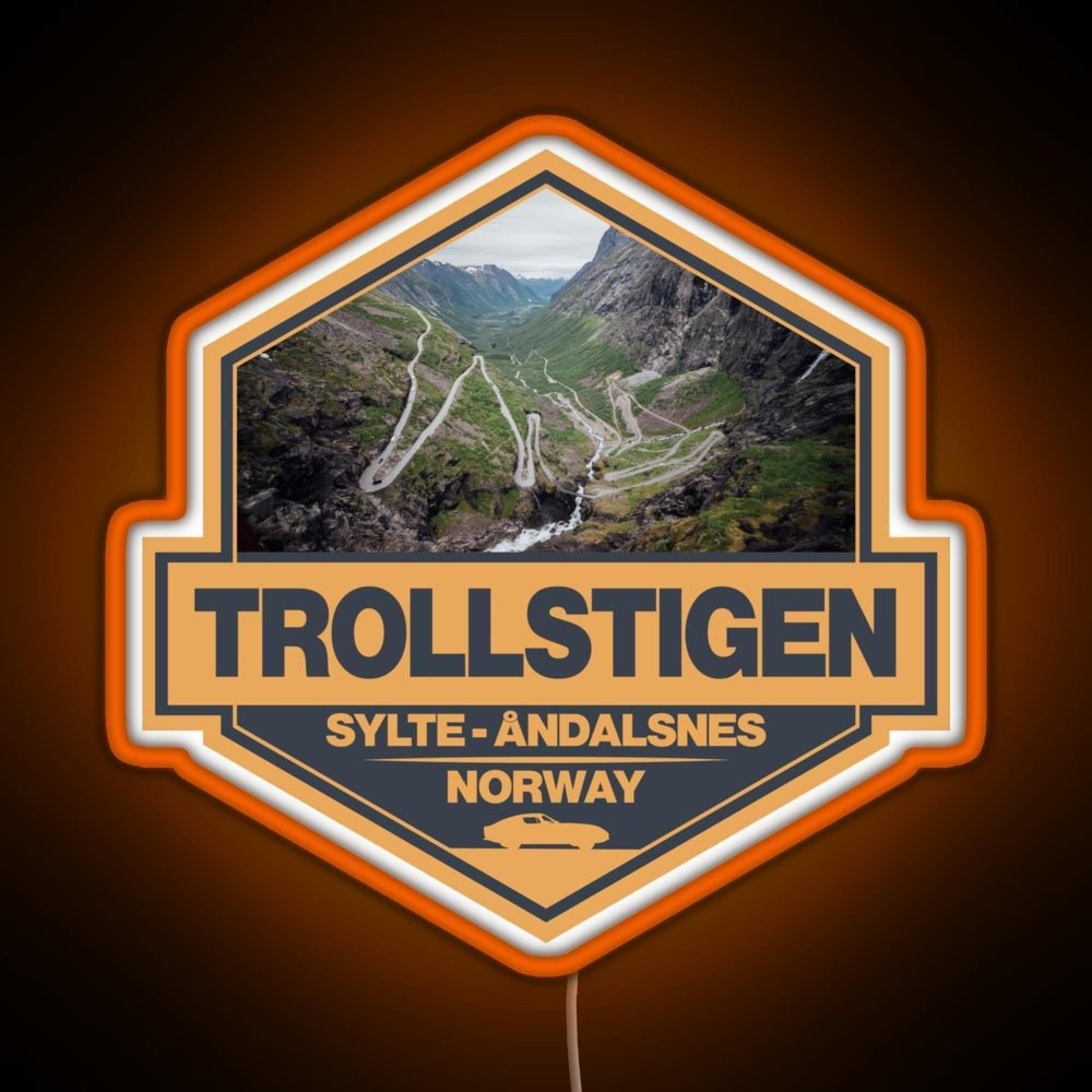 Trollstigen Norway Travel Art Badge Rgb Neon Sign - Shineneon