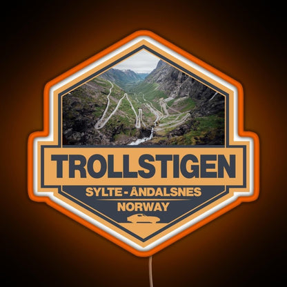 Trollstigen Norway Travel Art Badge Rgb Neon Sign - Shineneon