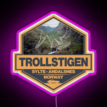 Trollstigen Norway Travel Art Badge Rgb Neon Sign - Shineneon