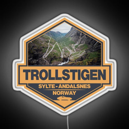 Trollstigen Norway Travel Art Badge Rgb Neon Sign - Shineneon