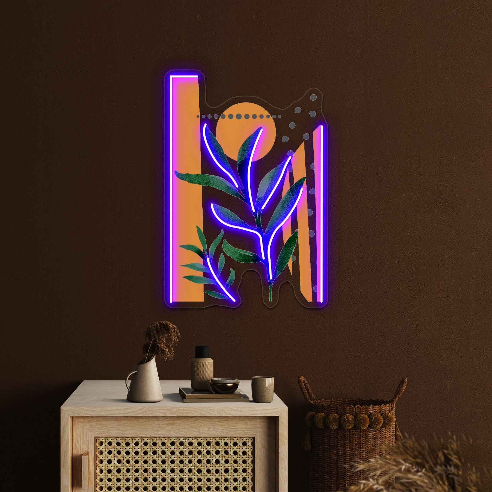 Tropical Boho Geometry Art Orange Faded Sun Wall Artwork Neon Signs | Shineneon