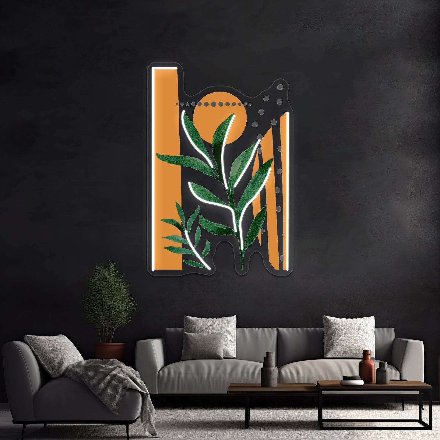 Tropical Boho Geometry Art Orange Faded Sun Wall Artwork Neon Signs